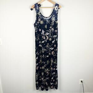 Earthbound Velvet Floral Wide Leg Jumpsuit Boho Loose Comfy Medium EUC